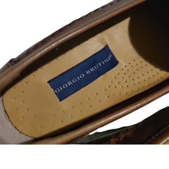 GIRGIO BRUTINI Woven Leather Upper Loafers Brown Size 11.5 - Picture 8 of 8
